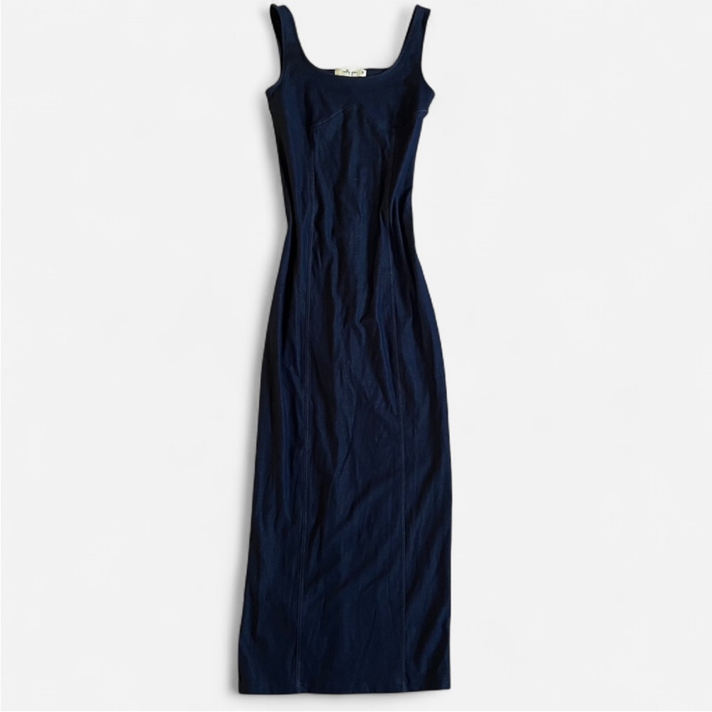 Molly Green denim maxi bodycon dress small dark blue stretch blue empire tank
